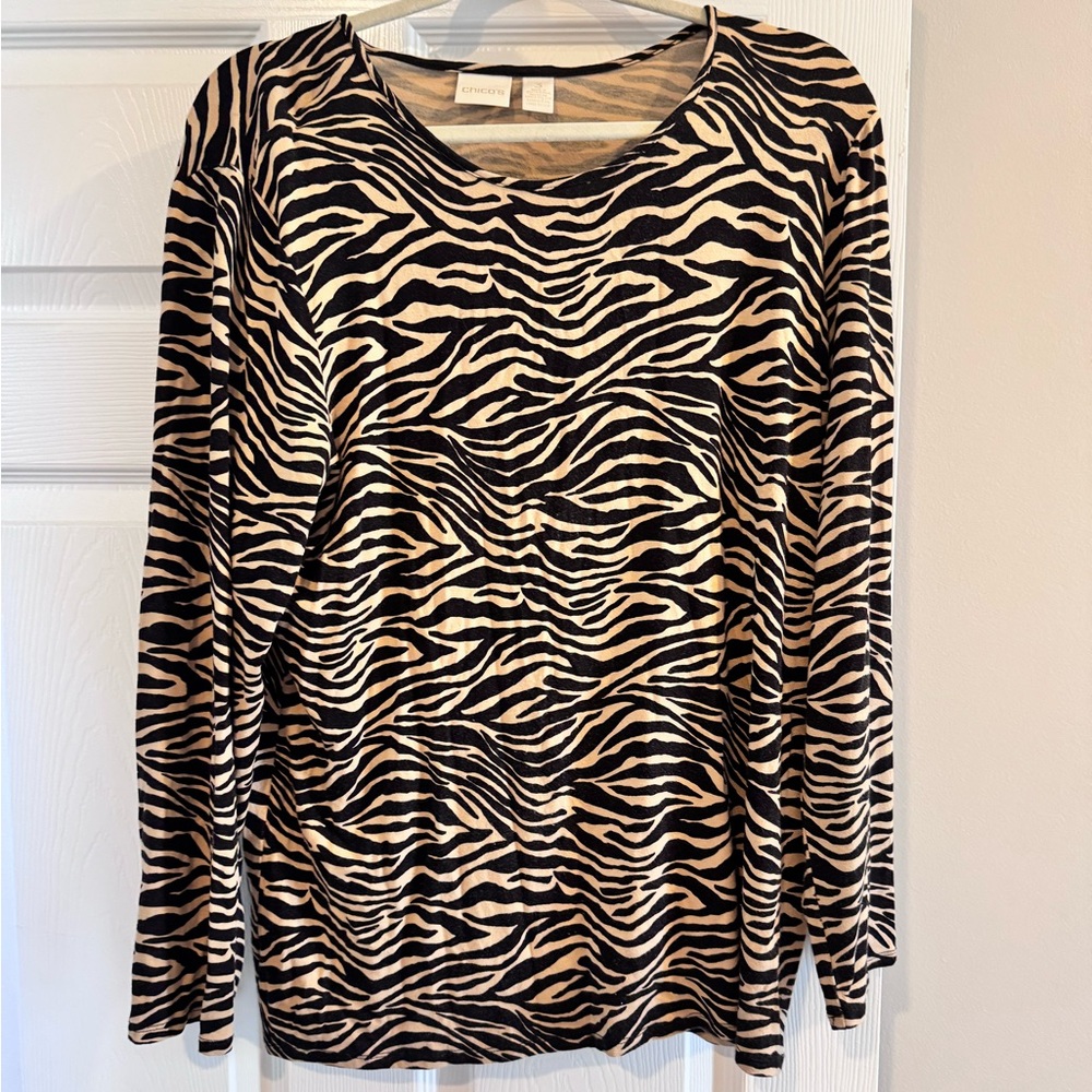 Chico's Black and Cream Long Sleeve Blouse